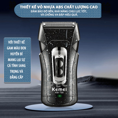 Máy cạo râu mini Kemei KM-T98 công suất mạnh mẽ 5W chống nước IPX5 - Hàng chính hãng