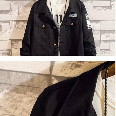 Áo khoác Jeans Nam đen đắp vai vải jeans Trơn