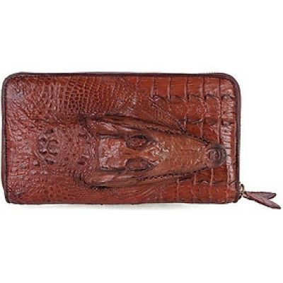 Ví nữ da cá sấu Huy Hoàng nhiều ngăn đầu cá sấu màu nâu đỏ HT3728