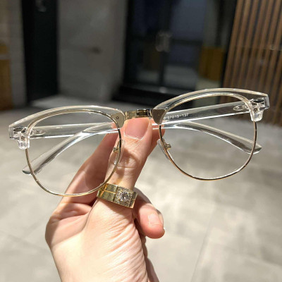 Kính Club nửa viền trong suốt gọng nhựa dẻo cho nam nữ